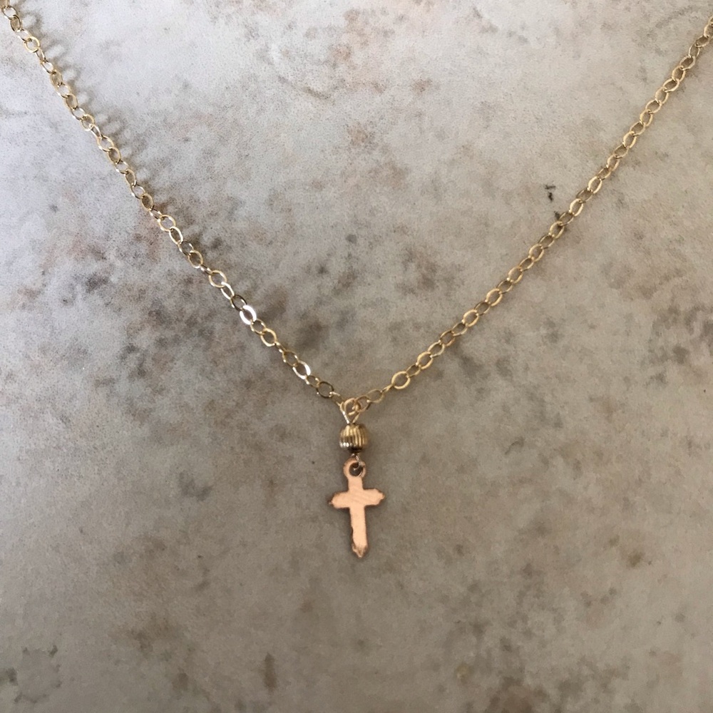Solid gold tiniest cross necklace